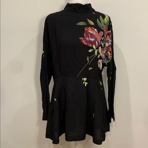 Free People long sleeve dress/tunic top black floral